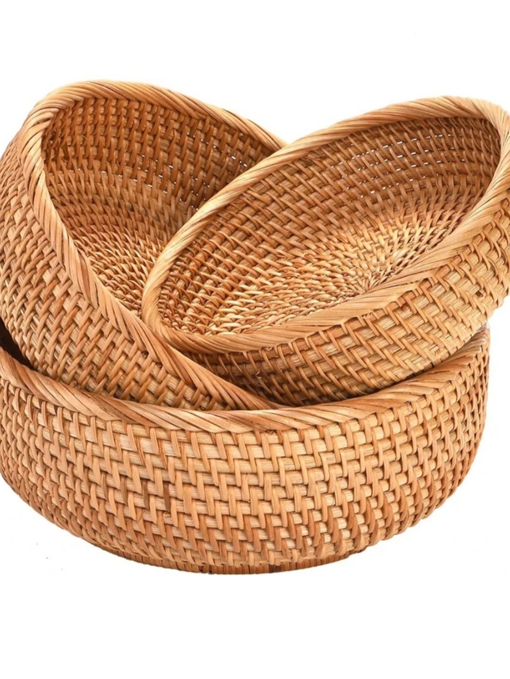 Natural Rattan Round Baskets - Set of 3